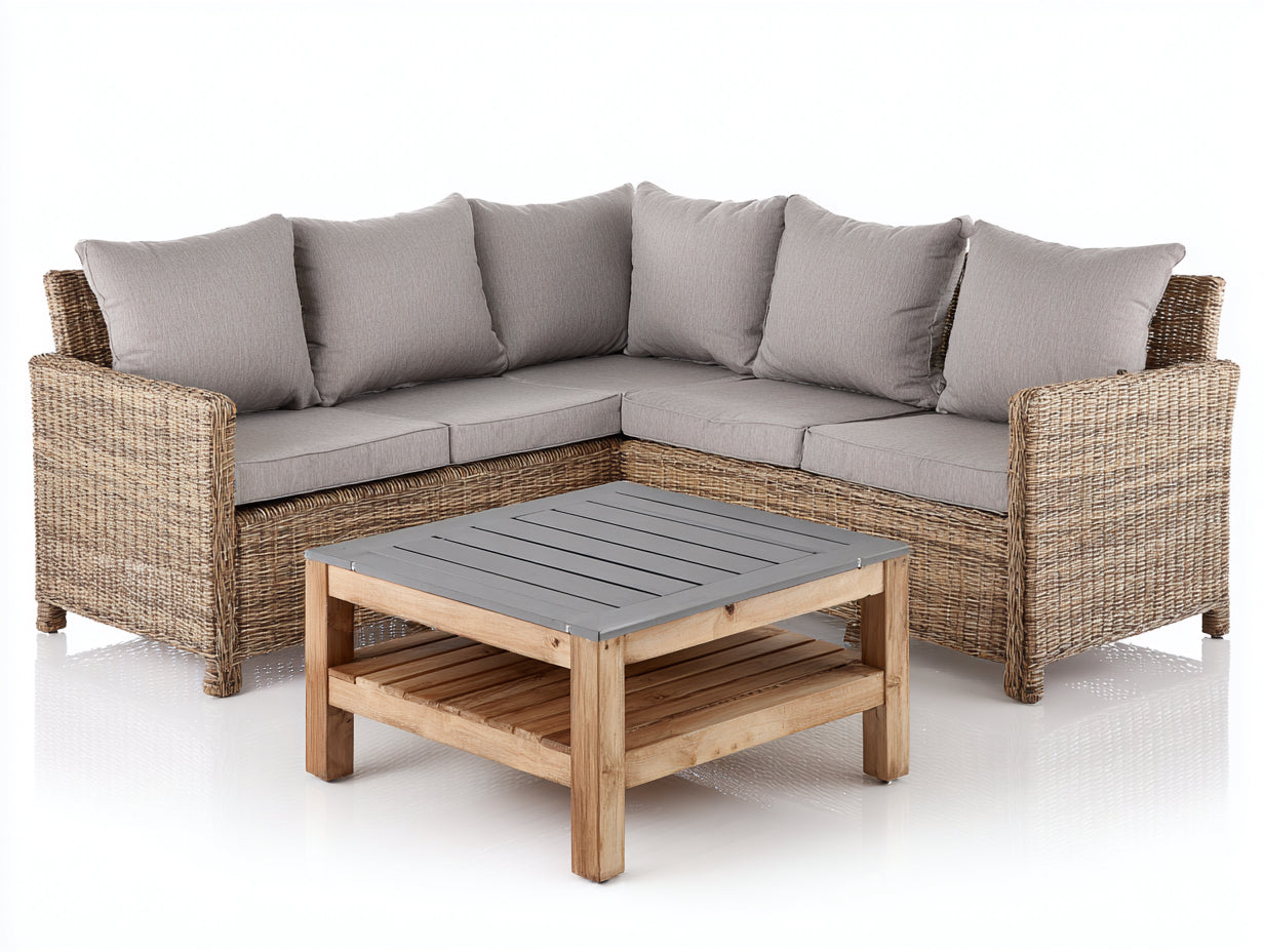 Divani da esterno - Polyrattan-Legno-Tessuto - 228 x 228 x 78 cm - Tortora-Marrone-Grigio - Moderno