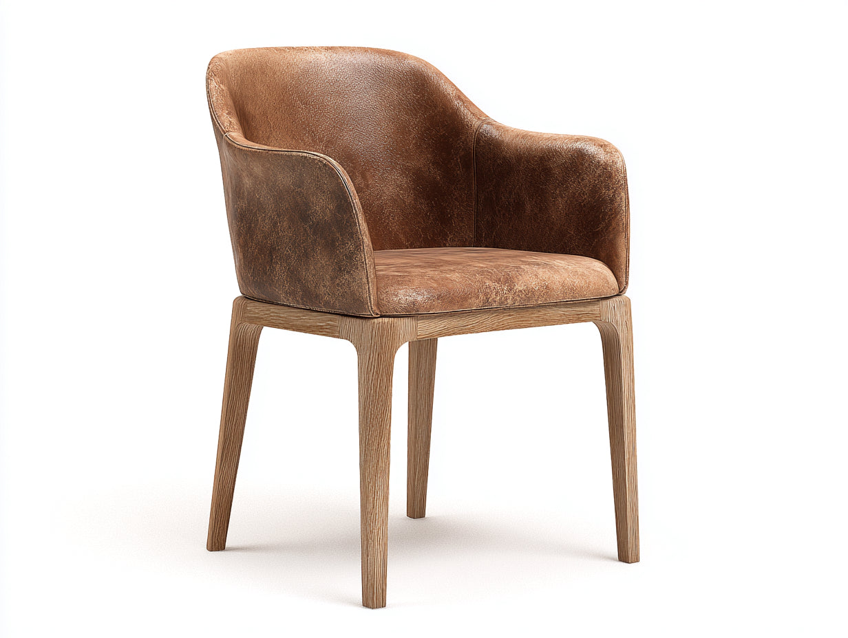 Sedia da pranzo - Similpelle-Legno - 60x61x84 cm - Marrone-Naturale - Stile contemporaneo con braccioli