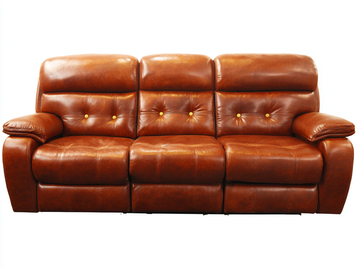 Divano a 3 posti - Pelle - 224x102x104 cm - Cognac - Stile moderno con funzione reclinabile