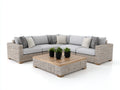 Divani da esterno - Polyrattan-Legno-Tessuto - 292 x 292 x 77 cm - Grigio chiaro-Beige-Naturale - Moderno