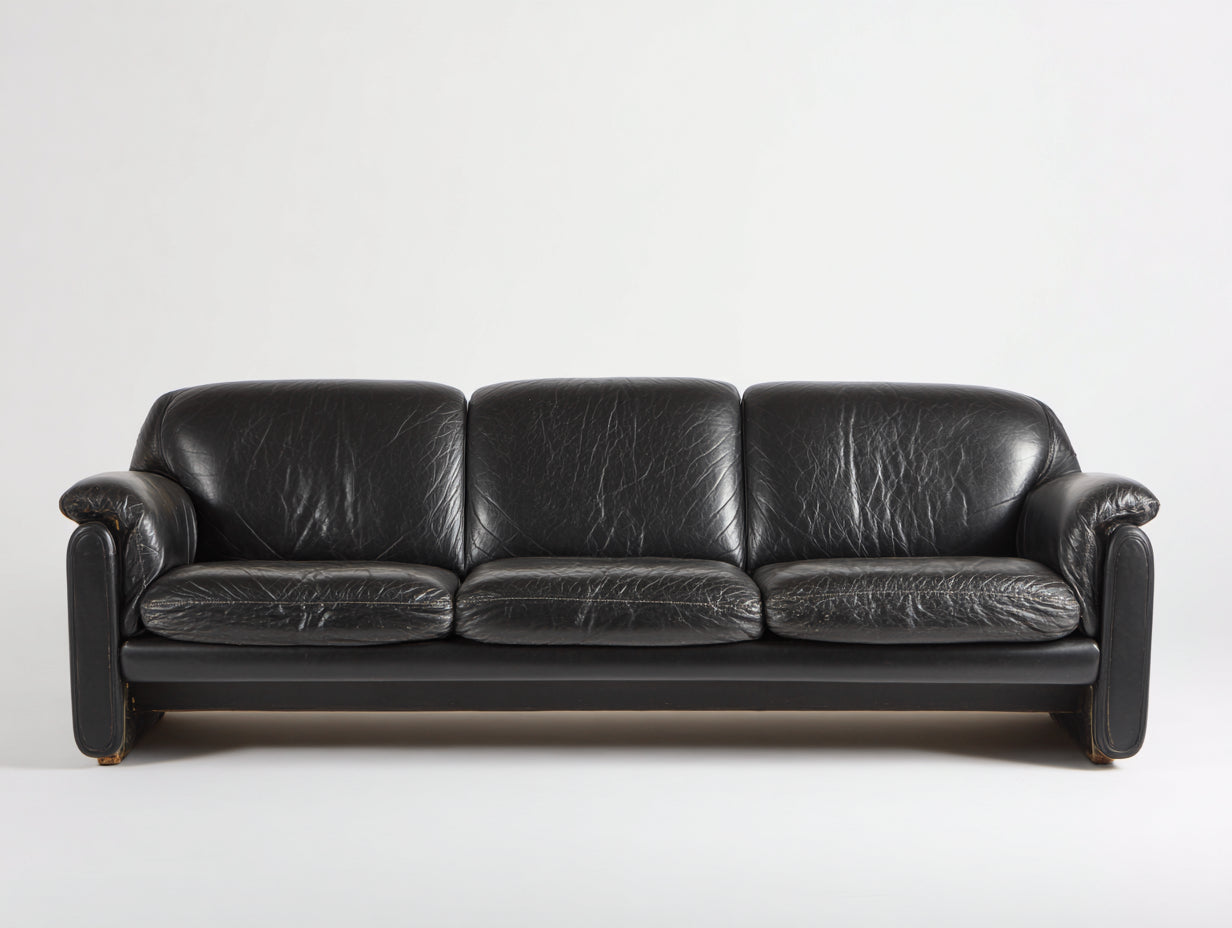 Divano a 3 posti - Pelle - 220x93x82 cm - Nero - Stile vintage con struttura lineare