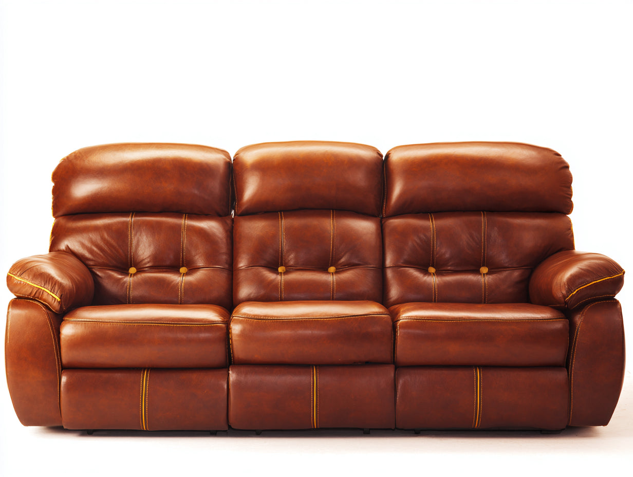 Divano a 3 posti - Pelle - 221x101x102 cm - Cognac - Stile moderno con funzione reclinabile