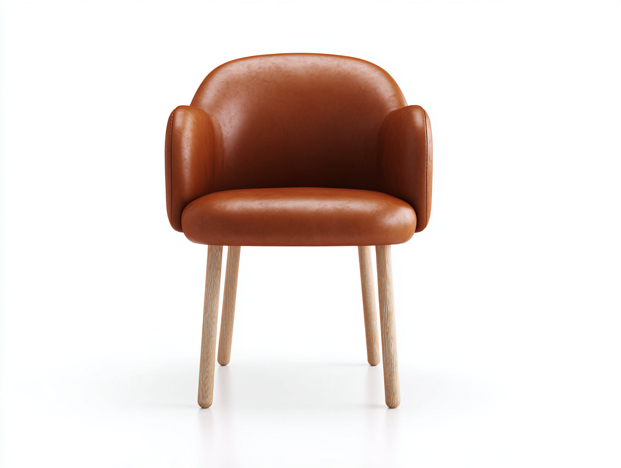Sedia da pranzo - Similpelle-Legno - 61x60x82 cm - Cognac-Naturale - Stile moderno con braccioli