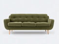 Divano a 3 posti - Tessuto-Legno - 216x88x82 cm - Verde oliva-Naturale - Stile retrò con schienale capitonné