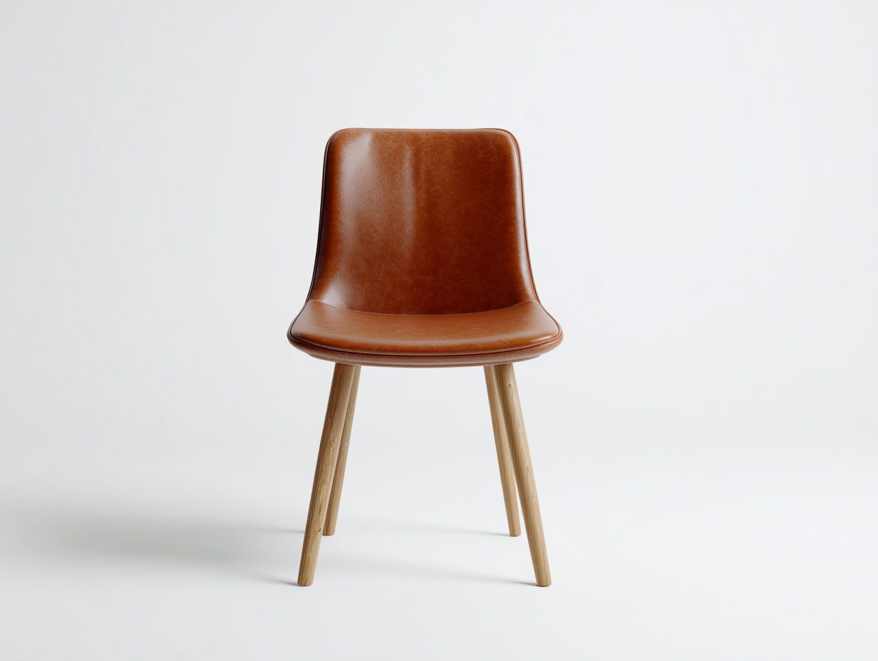 Sedia da pranzo - Similpelle-Legno - 50x54x80 cm - Cognac-Naturale - Stile contemporaneo con seduta avvolgente