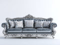 Divano a 3 posti - Velluto-Legno - 246x101x112 cm - Grigio blu-Argento - Stile barocco con cornice decorata