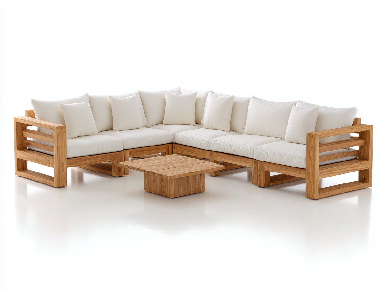 Divani da esterno - Legno-Tessuto - 286 x 224 x 78 cm - Bianco-Naturale - Moderno