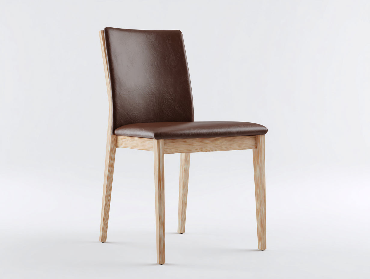 Sedia da pranzo - Similpelle-Legno - 48x56x87 cm - Marrone scuro-Naturale - Stile minimalista con schienale alto