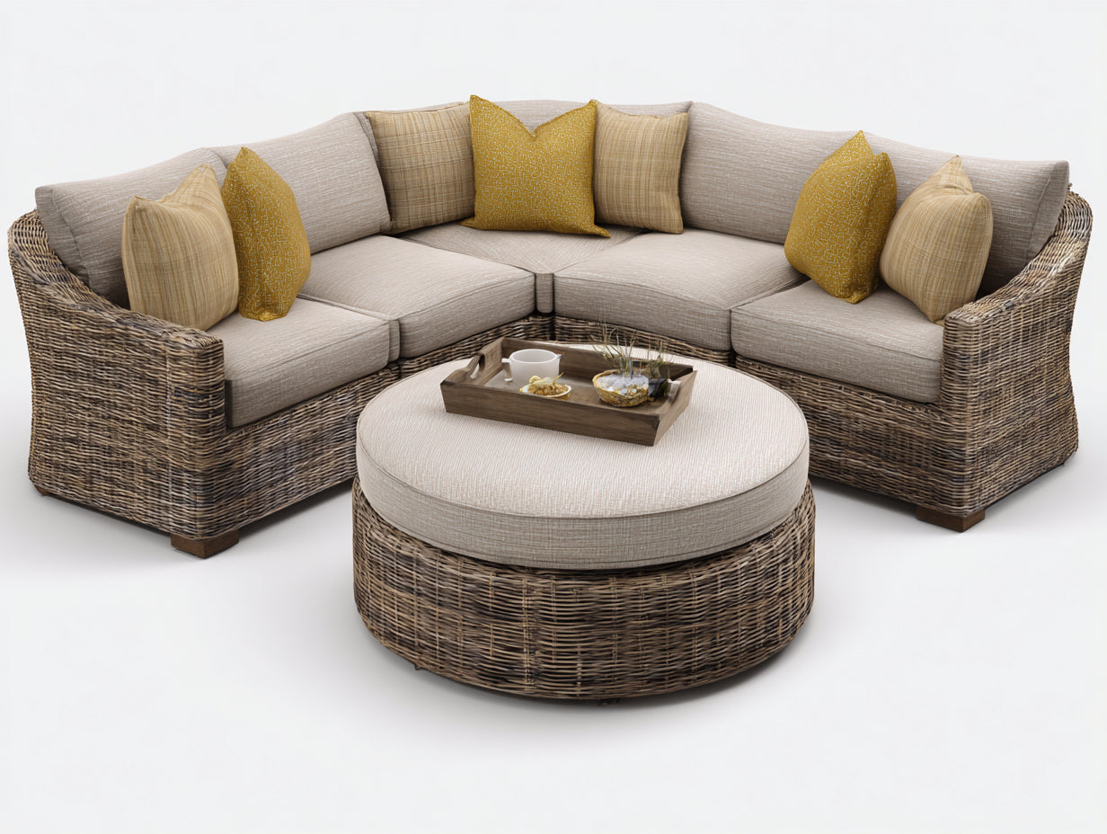 Divani da esterno - Rattan-Tessuto - 258 x 258 x 80 cm - Beige-Marrone - Boho contemporaneo