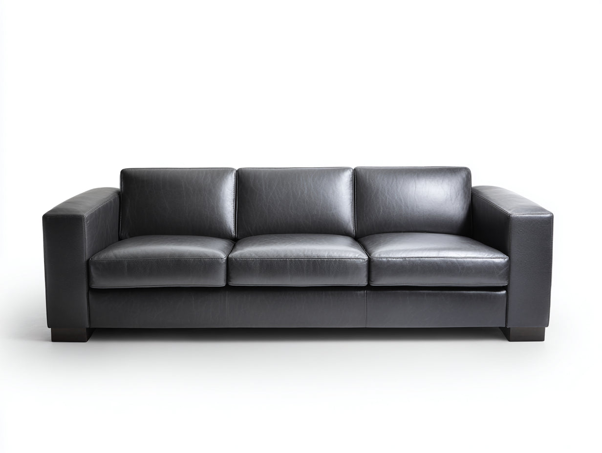Divano a 3 posti - Similpelle - 224x92x78 cm - Antracite - Stile moderno con braccioli squadrati
