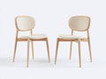 Sedia da pranzo - Legno-Similpelle - 50x54x81 cm - Naturale-Crema - Stile minimalista senza braccioli