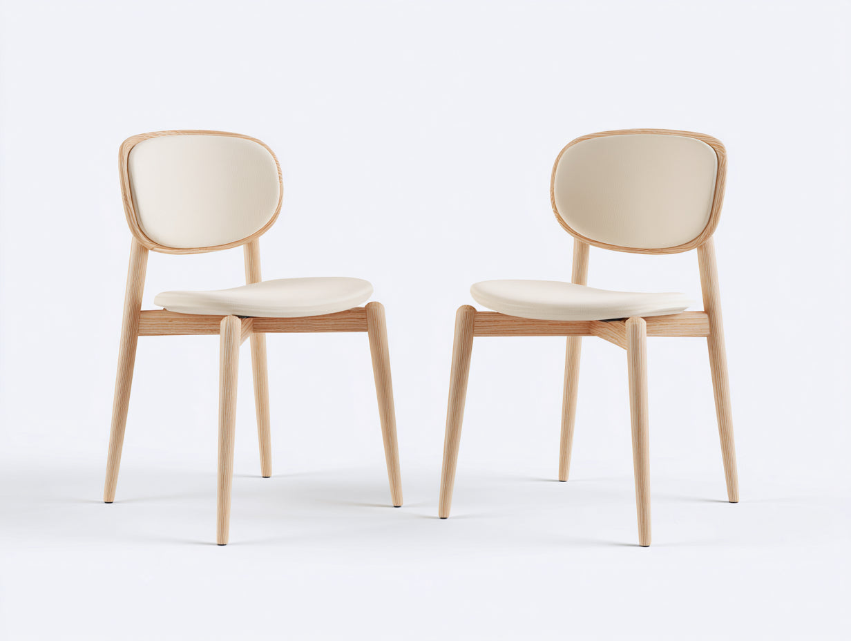 Sedia da pranzo - Legno-Similpelle - 50x54x81 cm - Naturale-Crema - Stile minimalista senza braccioli