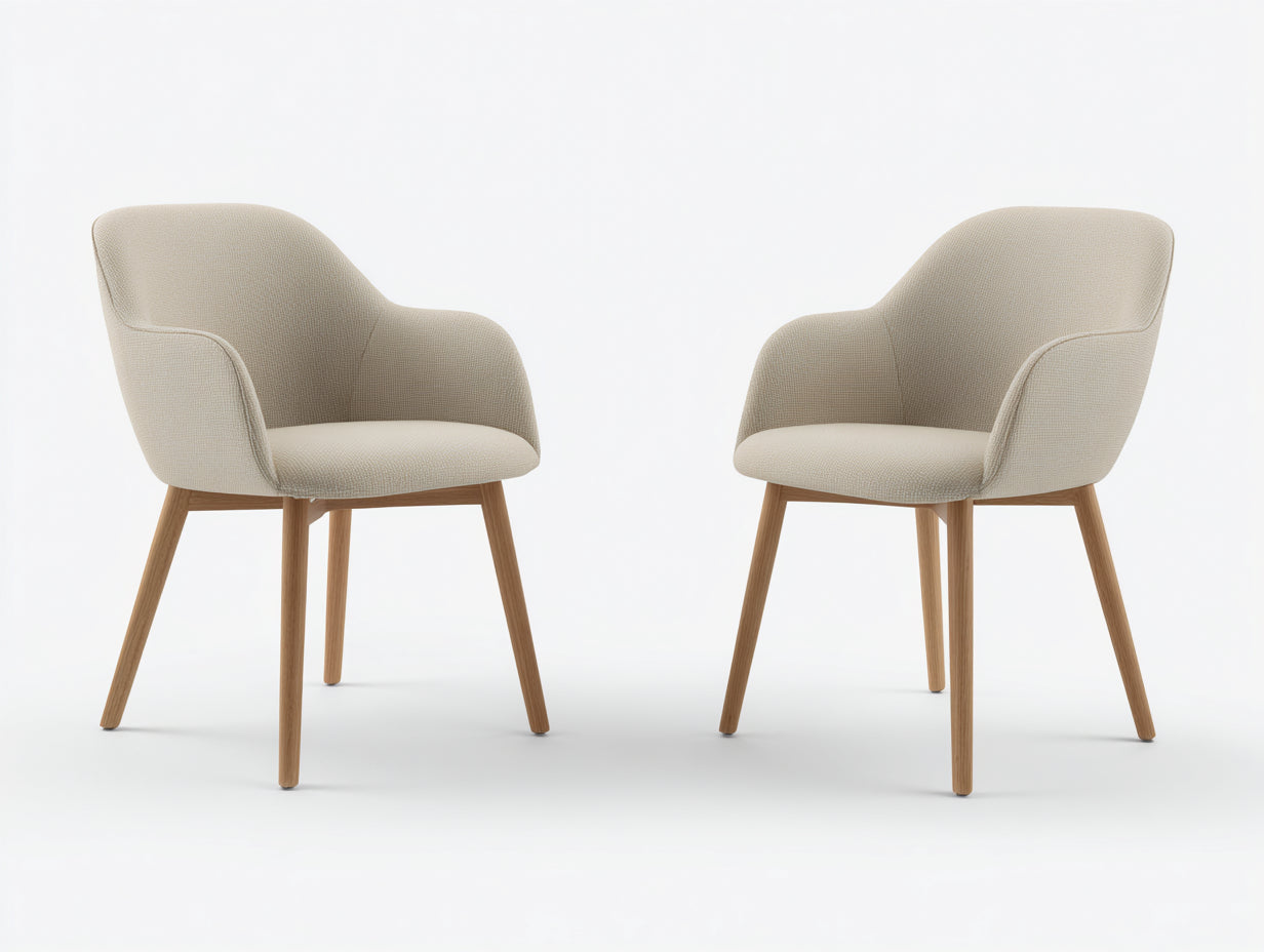 Sedia da pranzo - Tessuto-Legno - 60x59x82 cm - Avorio-Naturale - Stile scandinavo con braccioli