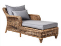 Lettino prendisole - Rattan-Tessuto - 205 x 88 x 98 cm - Marrone naturale-Grigio - Stile classico