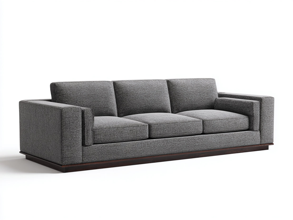 Divano a 3 posti - Tessuto-Legno - 228x96x82 cm - Grigio antracite-Marrone scuro - Stile contemporaneo con base bassa