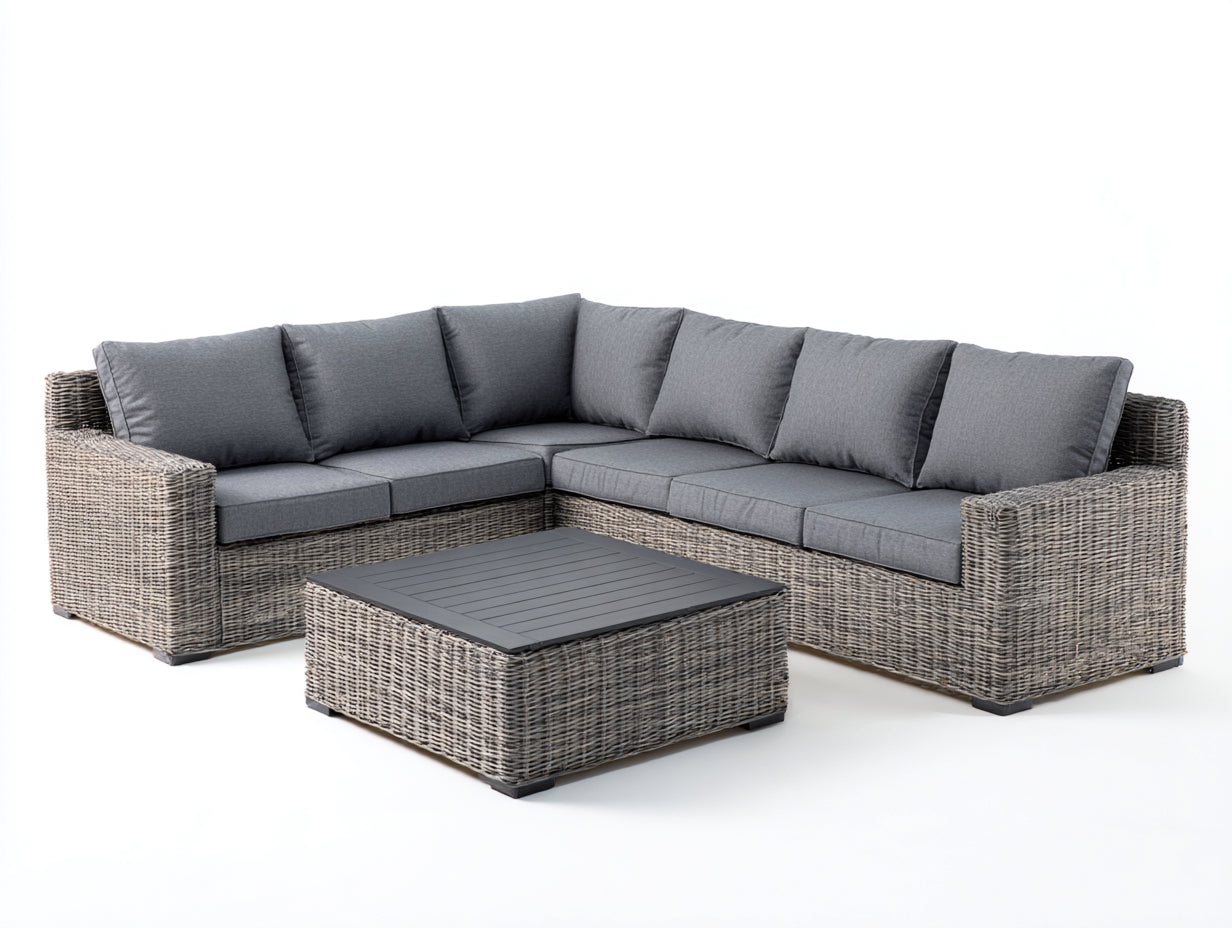 Divani da esterno - Polyrattan-Tessuto - 286 x 205 x 79 cm - Grigio-Grigio tortora-Antracite - Moderno