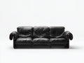 Divano a 3 posti - Similpelle - 218x98x86 cm - Nero - Stile vintage con braccioli arrotondati